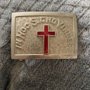 Antique Knights Templar Masonic In Hoc Signo Belt Buckle